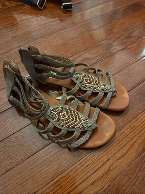 SO Olive Braided Beaded Gladiator Sandals